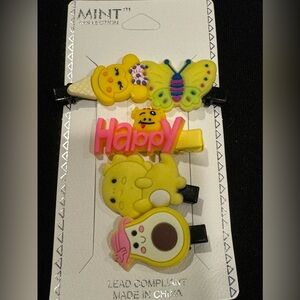 Girls Set of 5 Hair Clips in Yellow Butterfly Happy